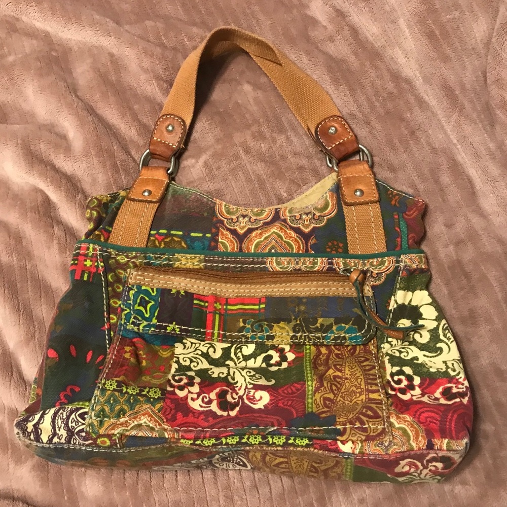 Boho vintage canvas fossil satchel